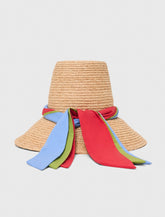 Maje Discount / Raffia hat with printed ribbon