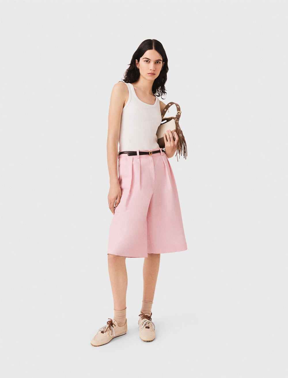 Maje On Sale / Pleated linen blend Bermuda shorts