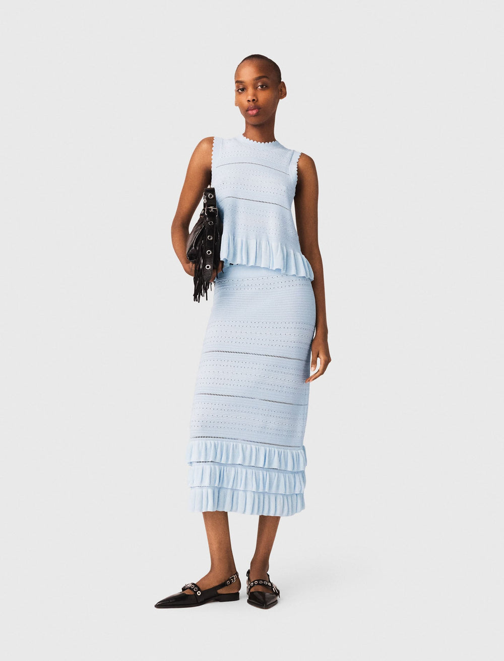 Maje Online / Long ruffled knit skirt