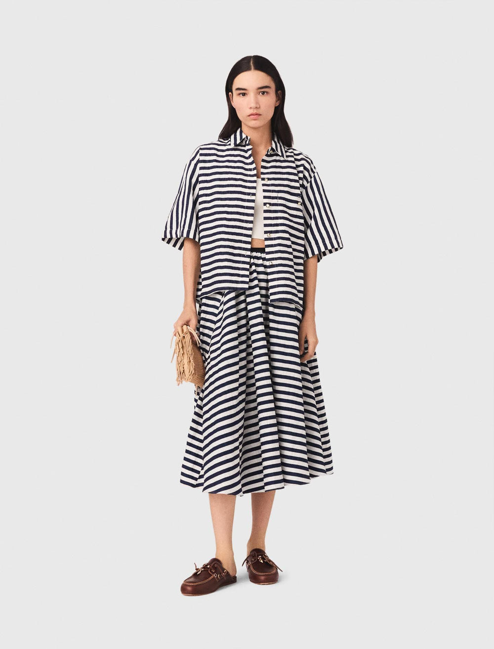 Maje Discount / Linen-blend midi skirt