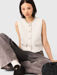Maje New / Tweed vest with pearl trim