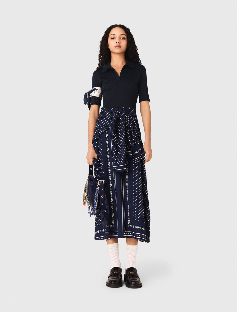 Maje Discount / Bandana patterned mixed-material dress