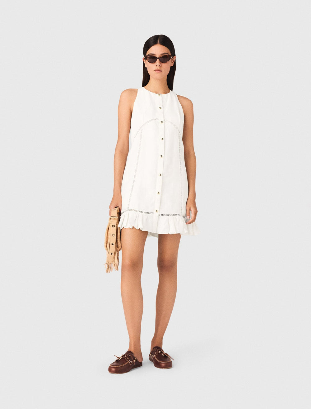 Maje Online / Embroidered linen-blend dress