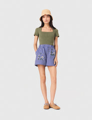 Maje On Sale / Embroidered striped cotton shorts