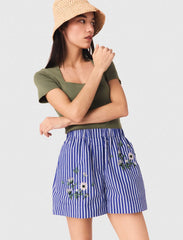 Maje On Sale / Embroidered striped cotton shorts