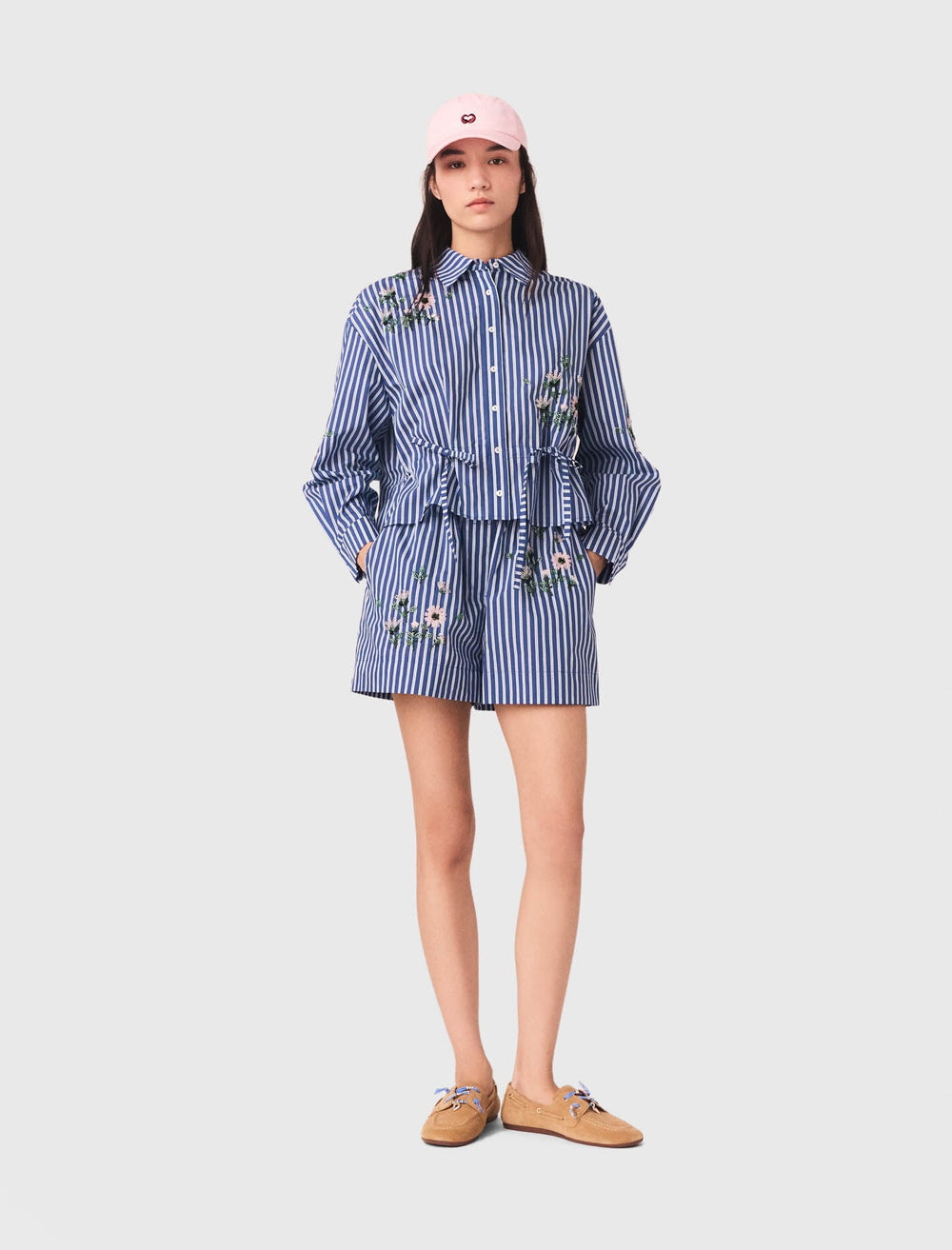 Maje Outlet / Cropped embroidered striped shirt