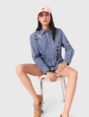 Maje Outlet / Cropped embroidered striped shirt