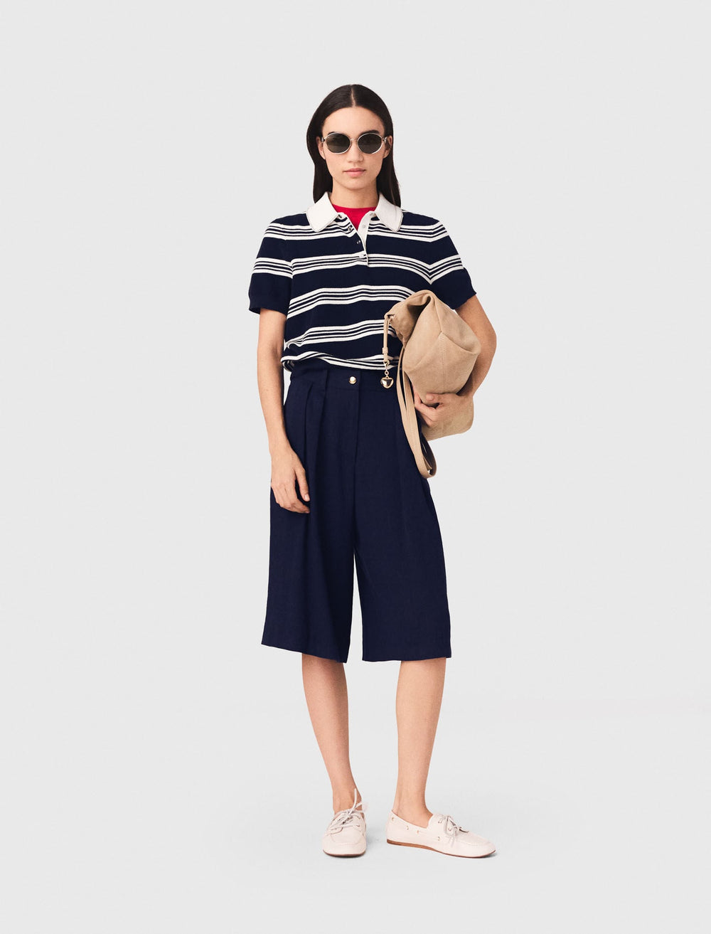 Maje Outlet / Striped polo with rhinestone collar