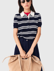 Maje Outlet / Striped polo with rhinestone collar
