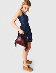 Maje Discount / Flared embroidered denim dress