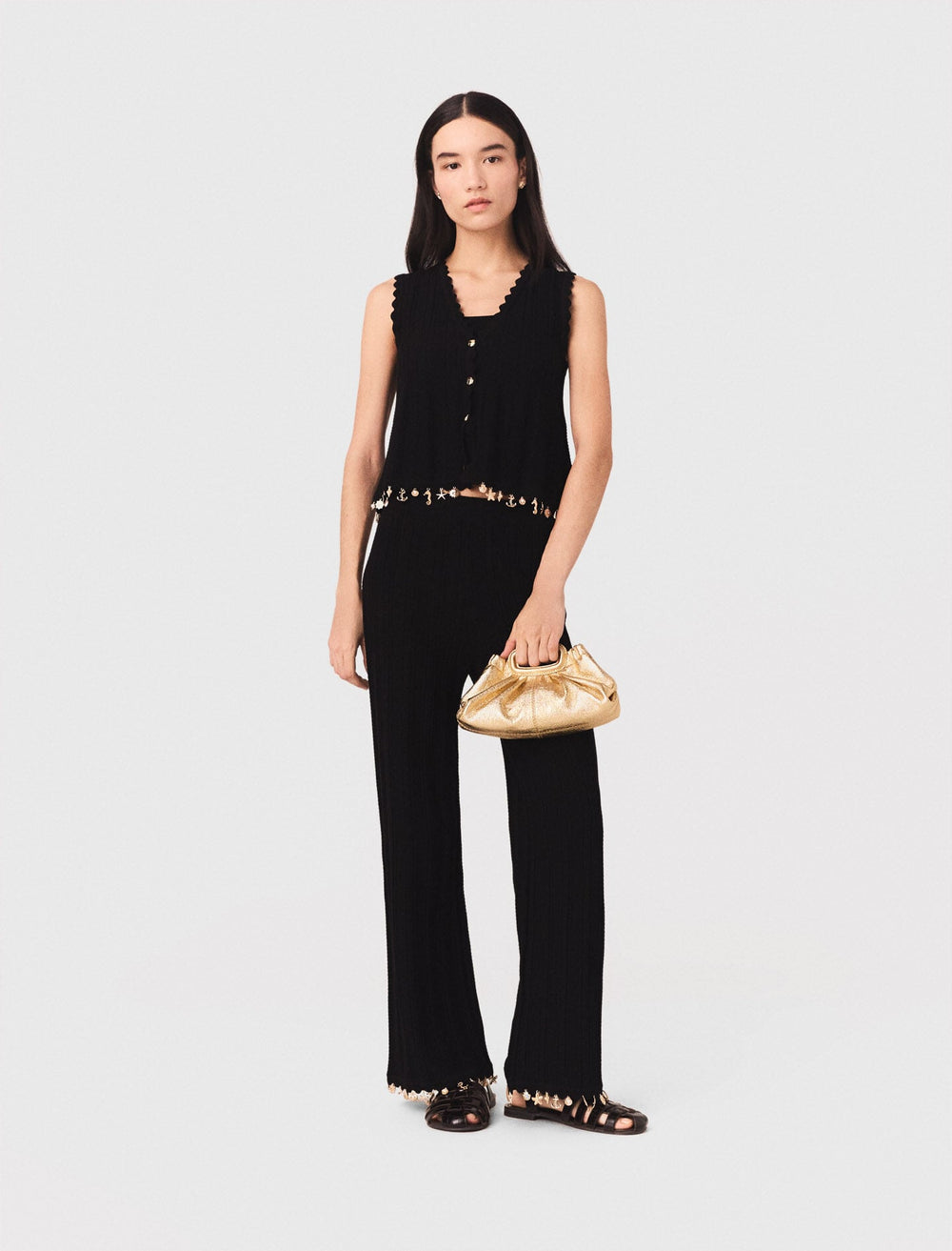 Maje Discount / Gold-embellished knit cardigan