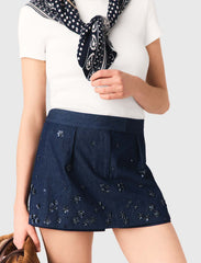 Maje Discount / Layered effect embroidered denim skort