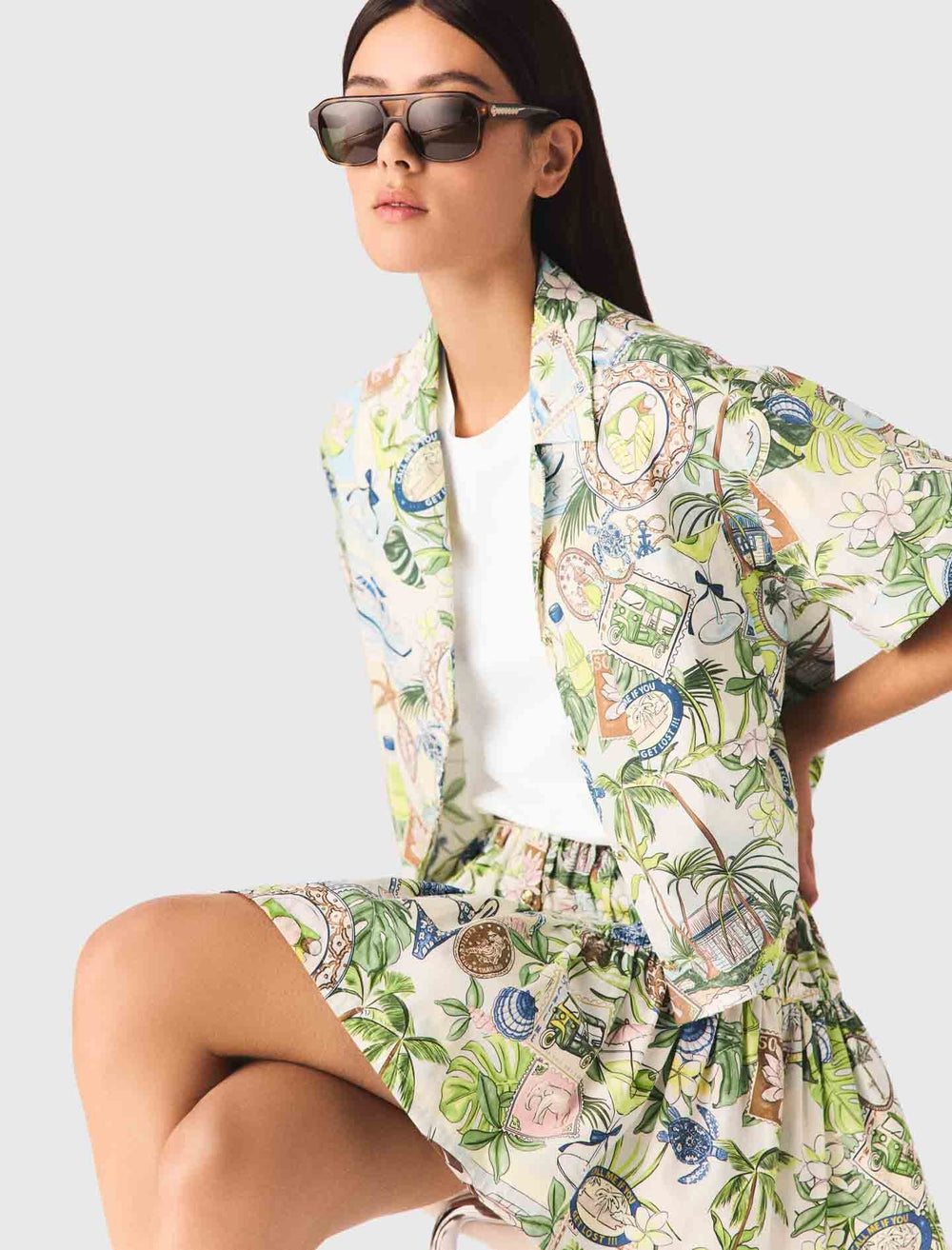Maje Sale / Patterned cropped shirt