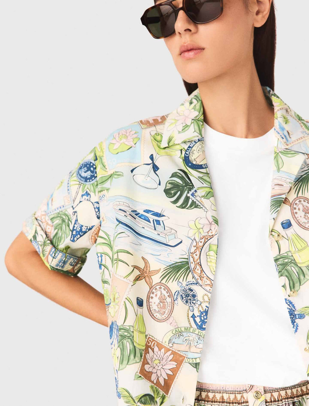 Maje Sale / Patterned cropped shirt