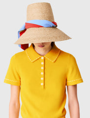Maje Discount / Raffia hat with printed ribbon