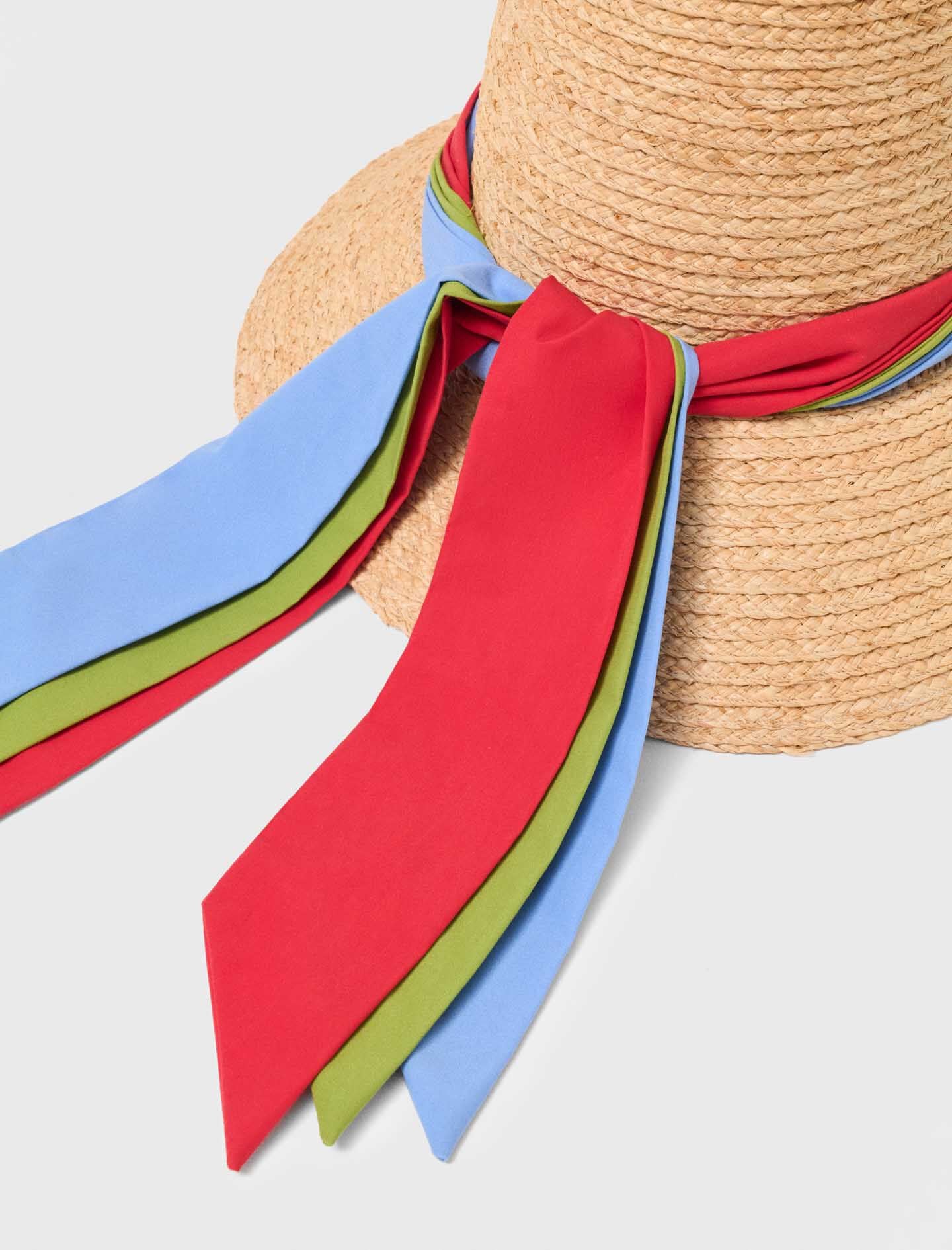 Maje Discount / Raffia hat with printed ribbon
