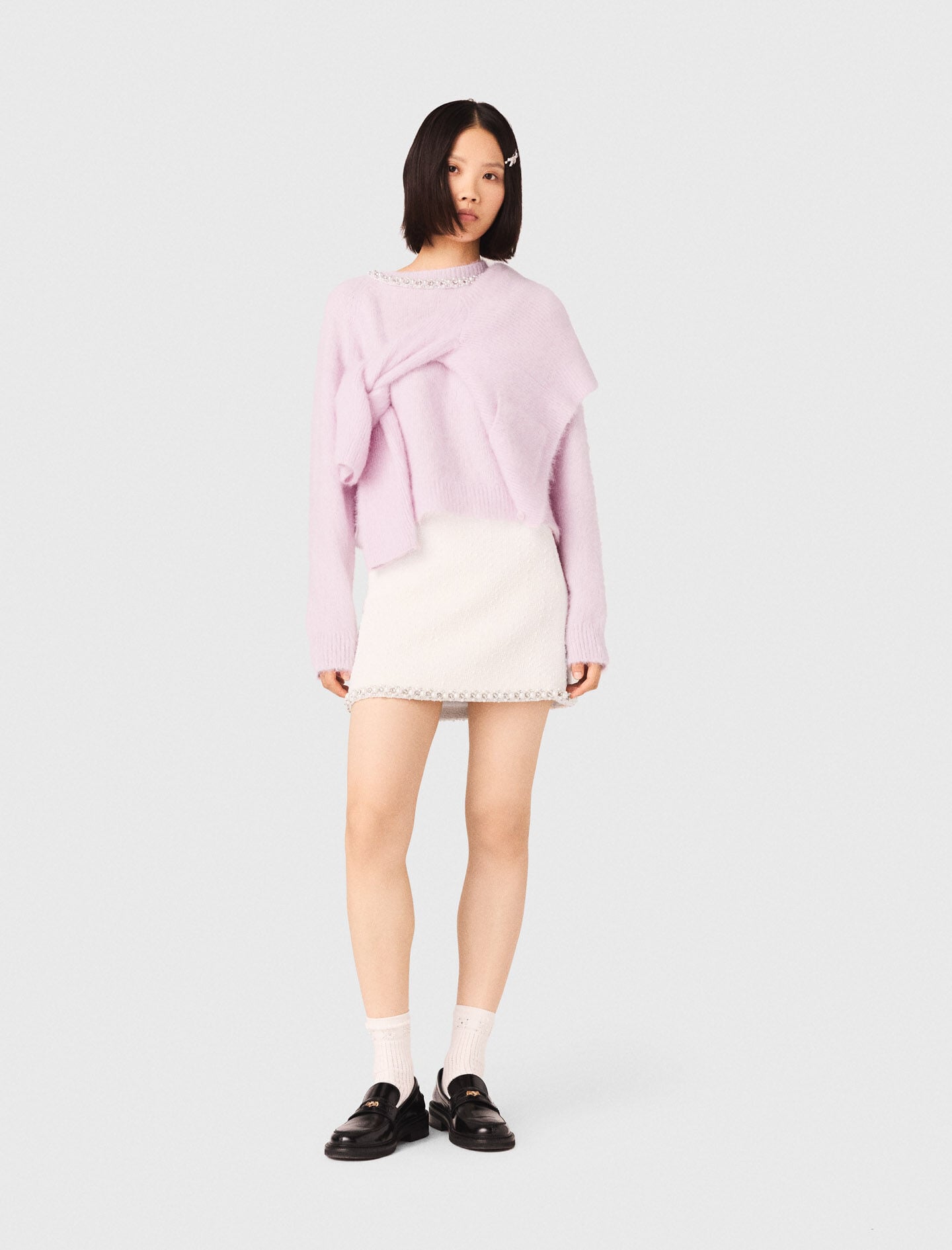 Maje Sale / Tweed skirt with pearl trim