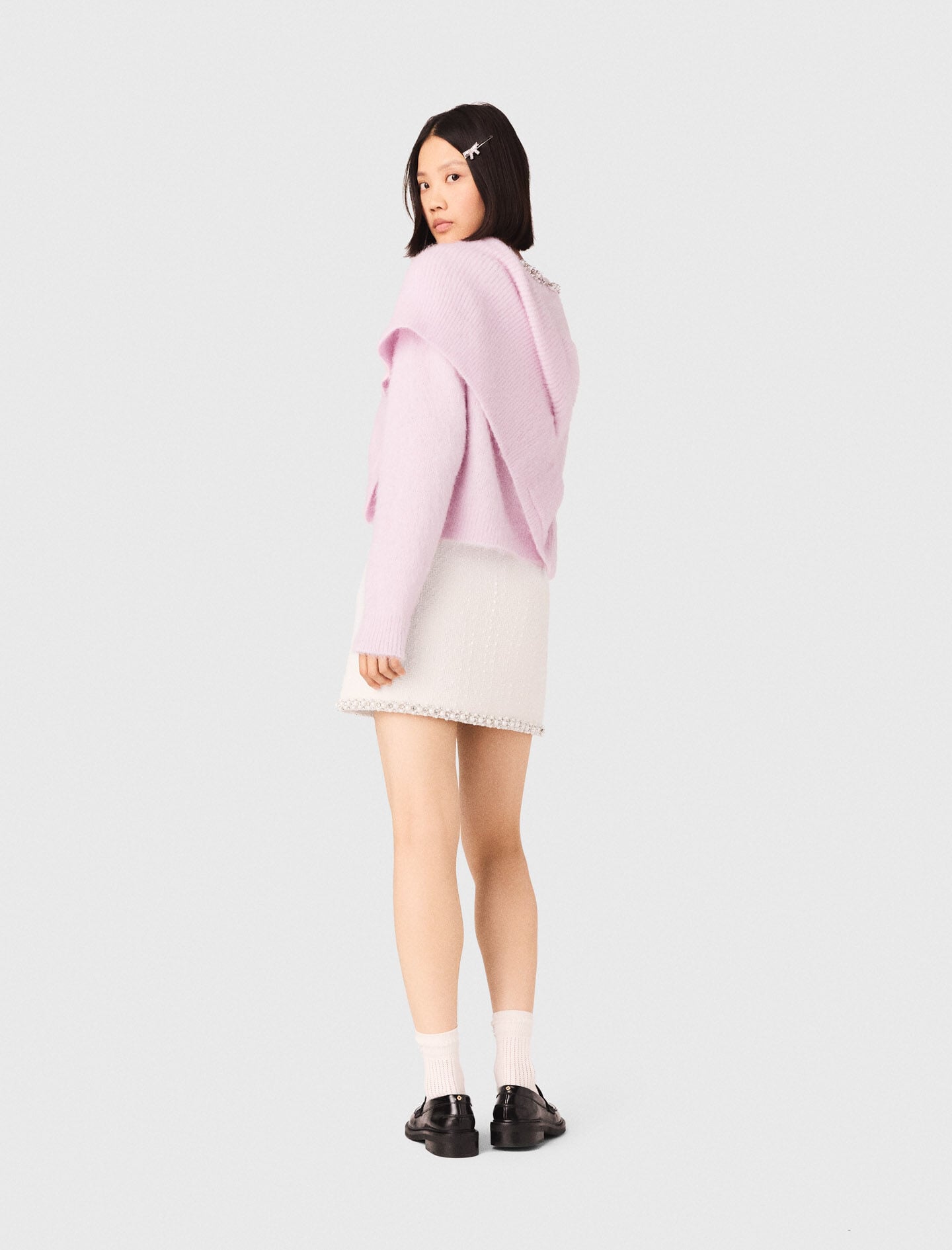 Maje Sale / Tweed skirt with pearl trim