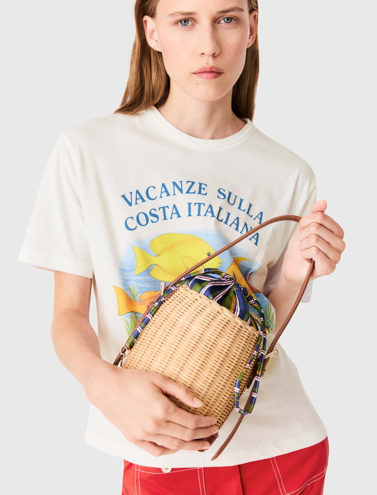 Maje Online / Wicker basket with printed pouch