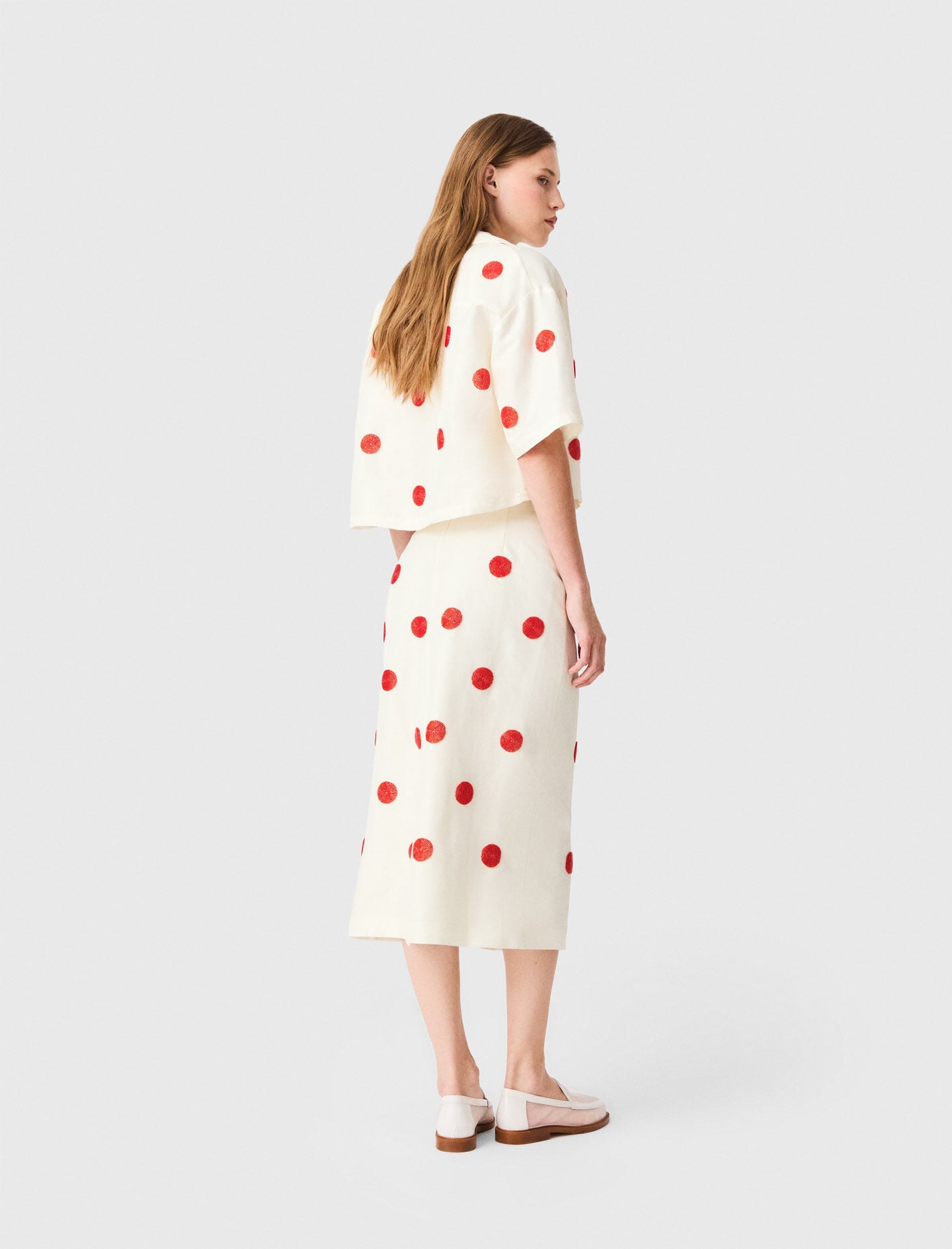 Maje New / Embroidered linen-silk pencil skirt