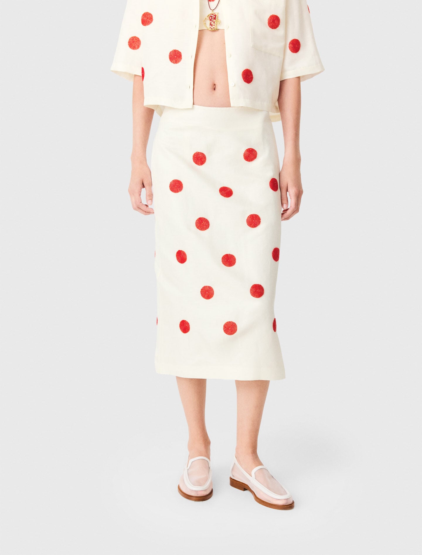 Maje New / Embroidered linen-silk pencil skirt