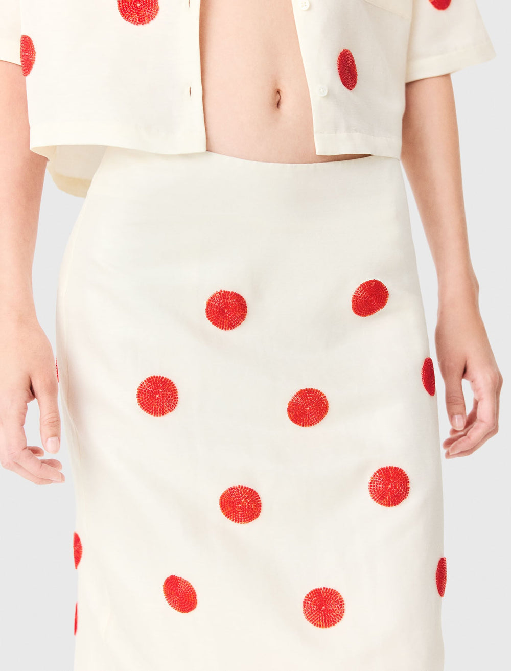 Maje New / Embroidered linen-silk pencil skirt