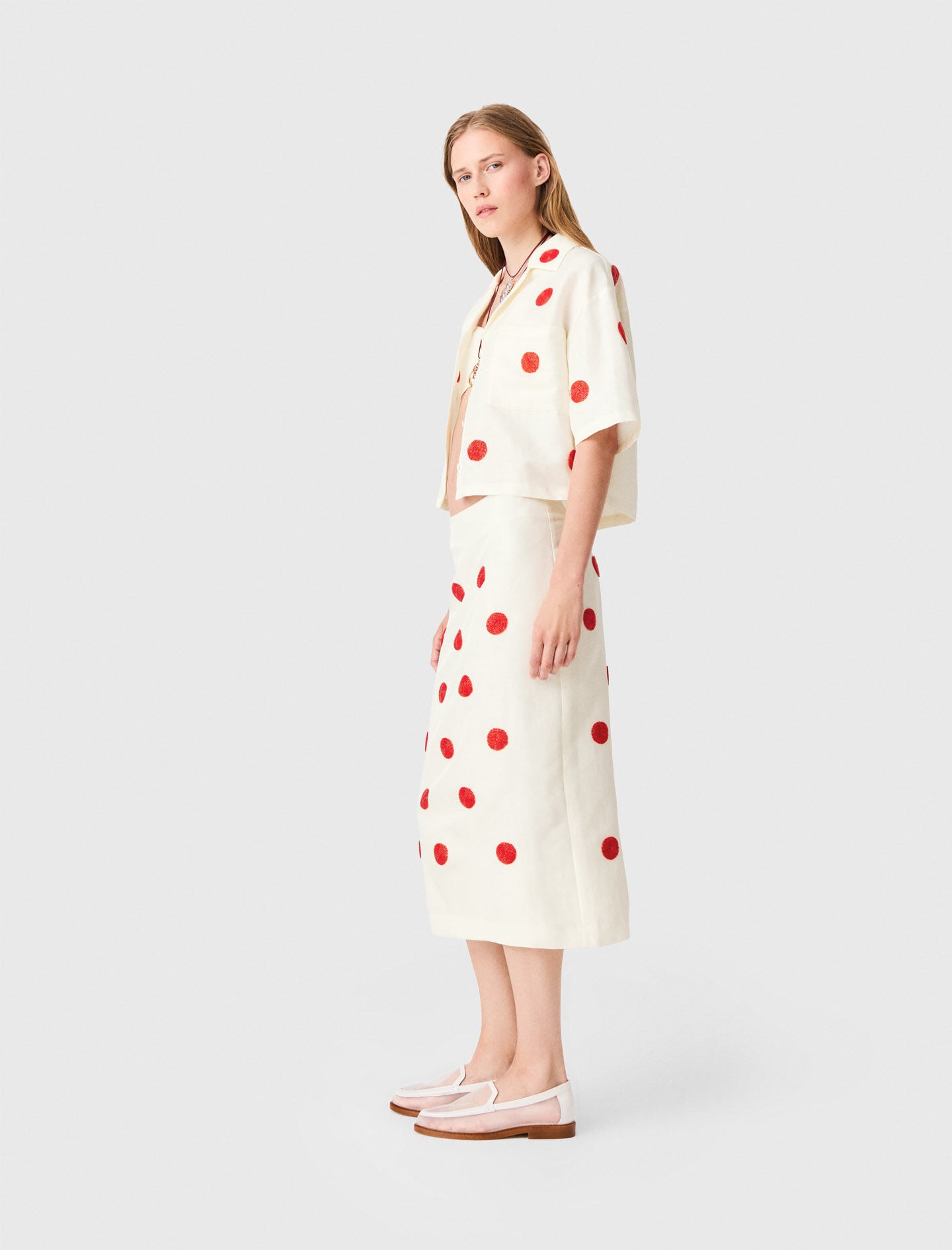 Maje New / Embroidered linen-silk pencil skirt
