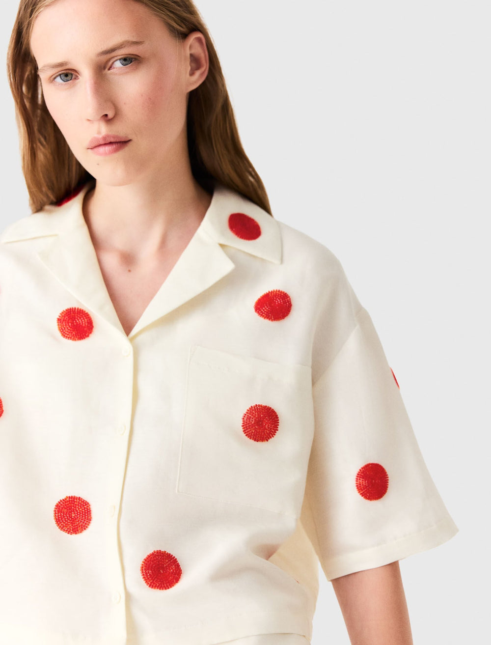 Maje Online / Embroidered linen and silk shirt