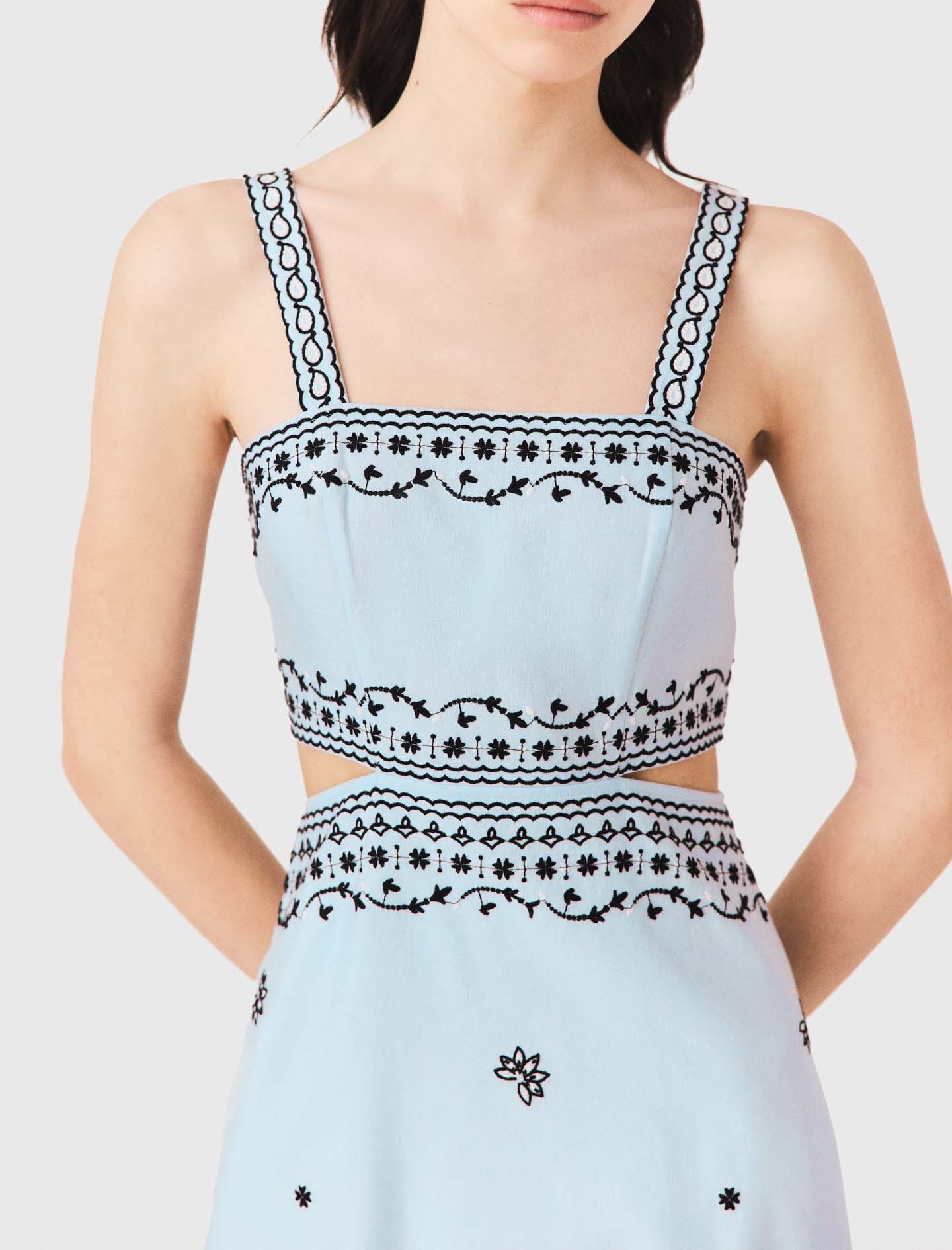Maje Shop / Embroidered linen blend maxi dress