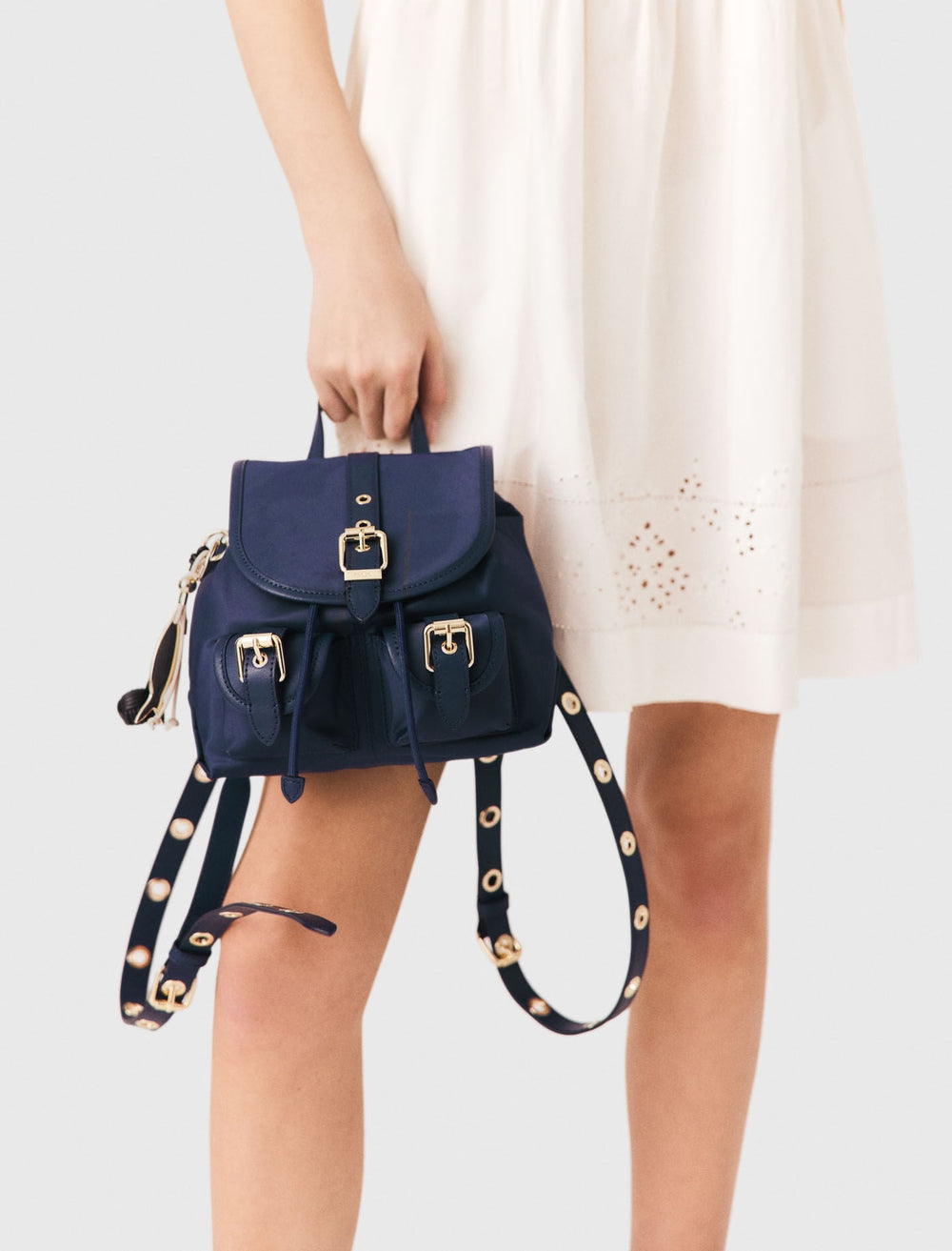 Maje Outlet / Mini leather and nylon backpack