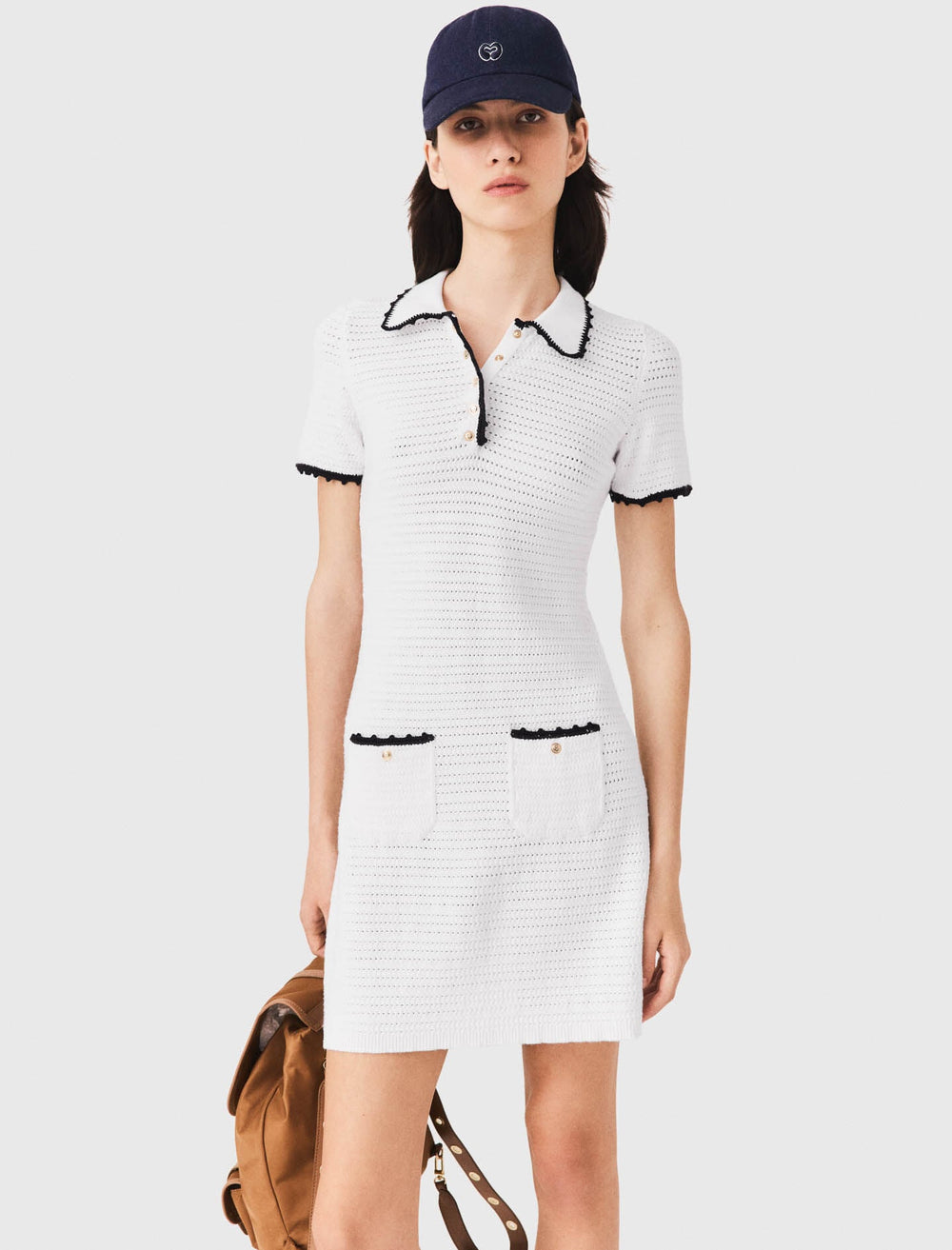 Maje Shop / Knit polo dress with crochet