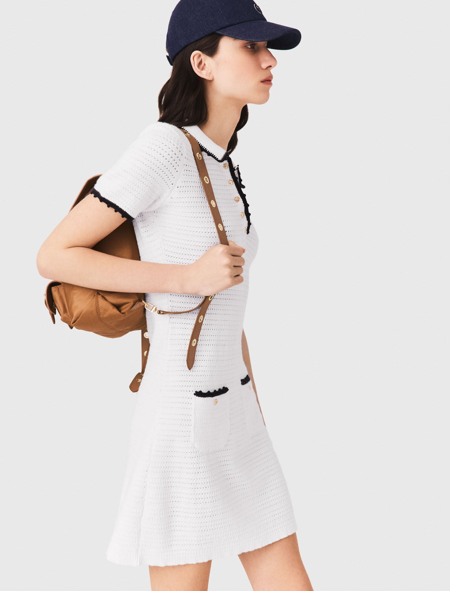 Maje Shop / Knit polo dress with crochet