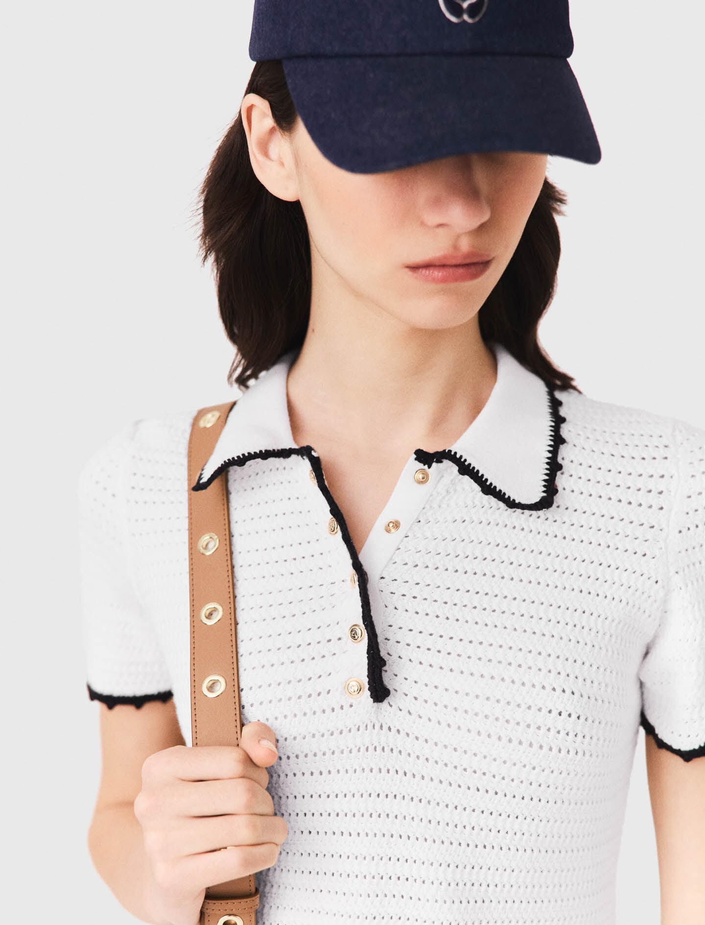 Maje Shop / Knit polo dress with crochet
