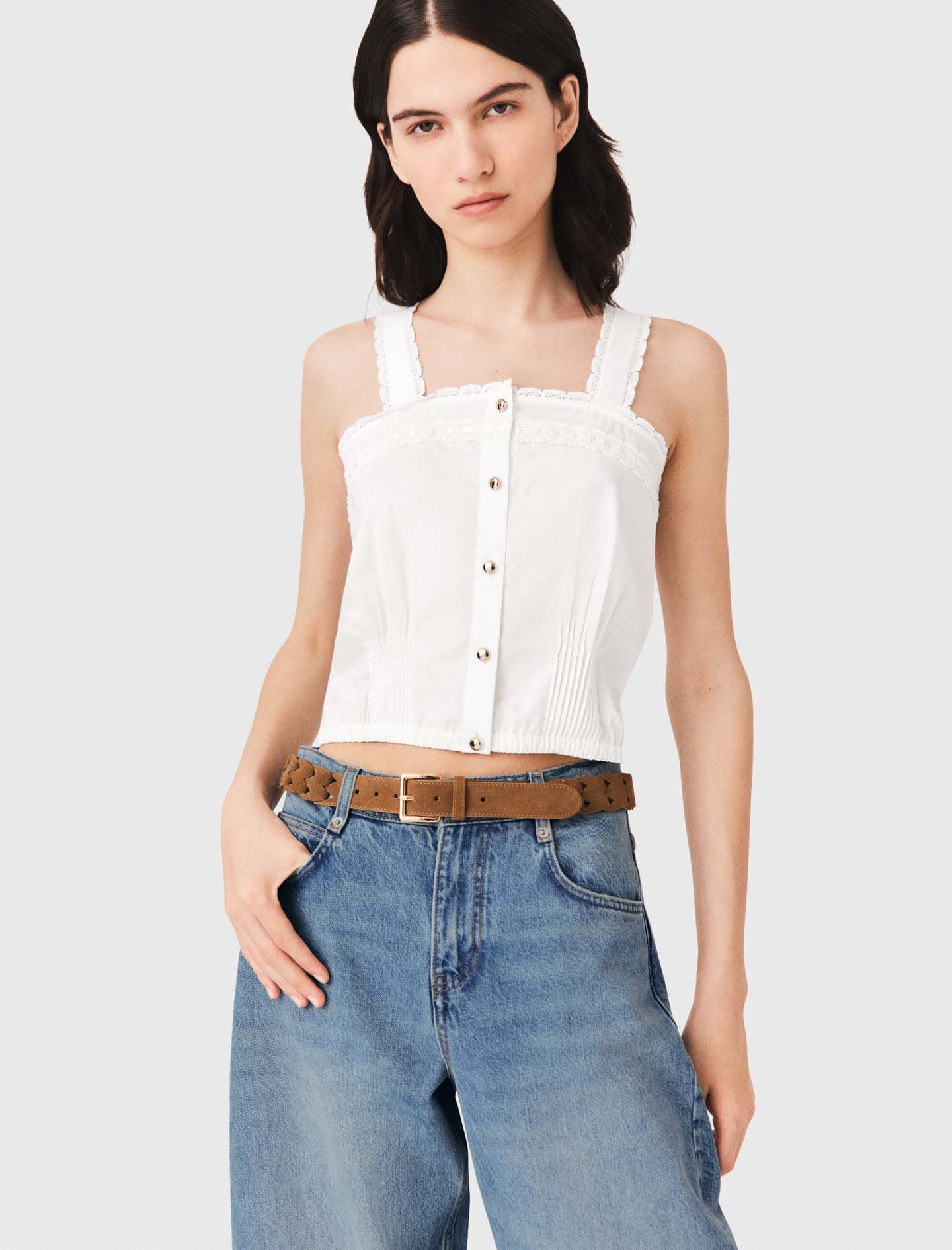 Maje On Sale / Crop top with lace trim