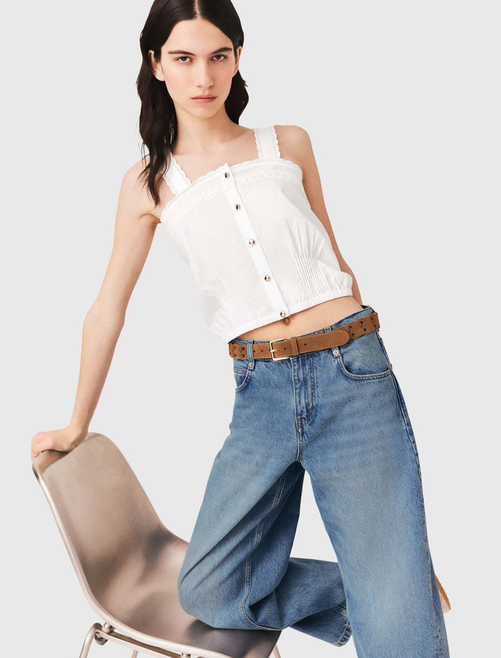 Maje On Sale / Crop top with lace trim