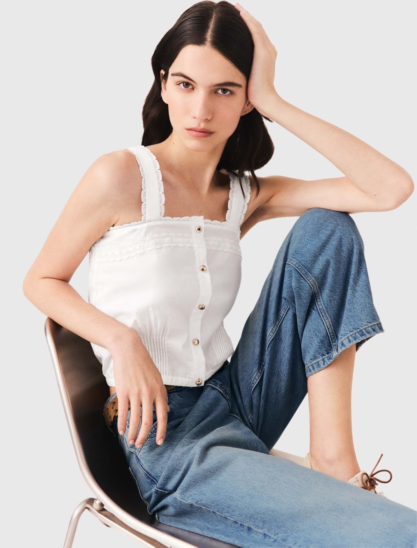 Maje On Sale / Crop top with lace trim