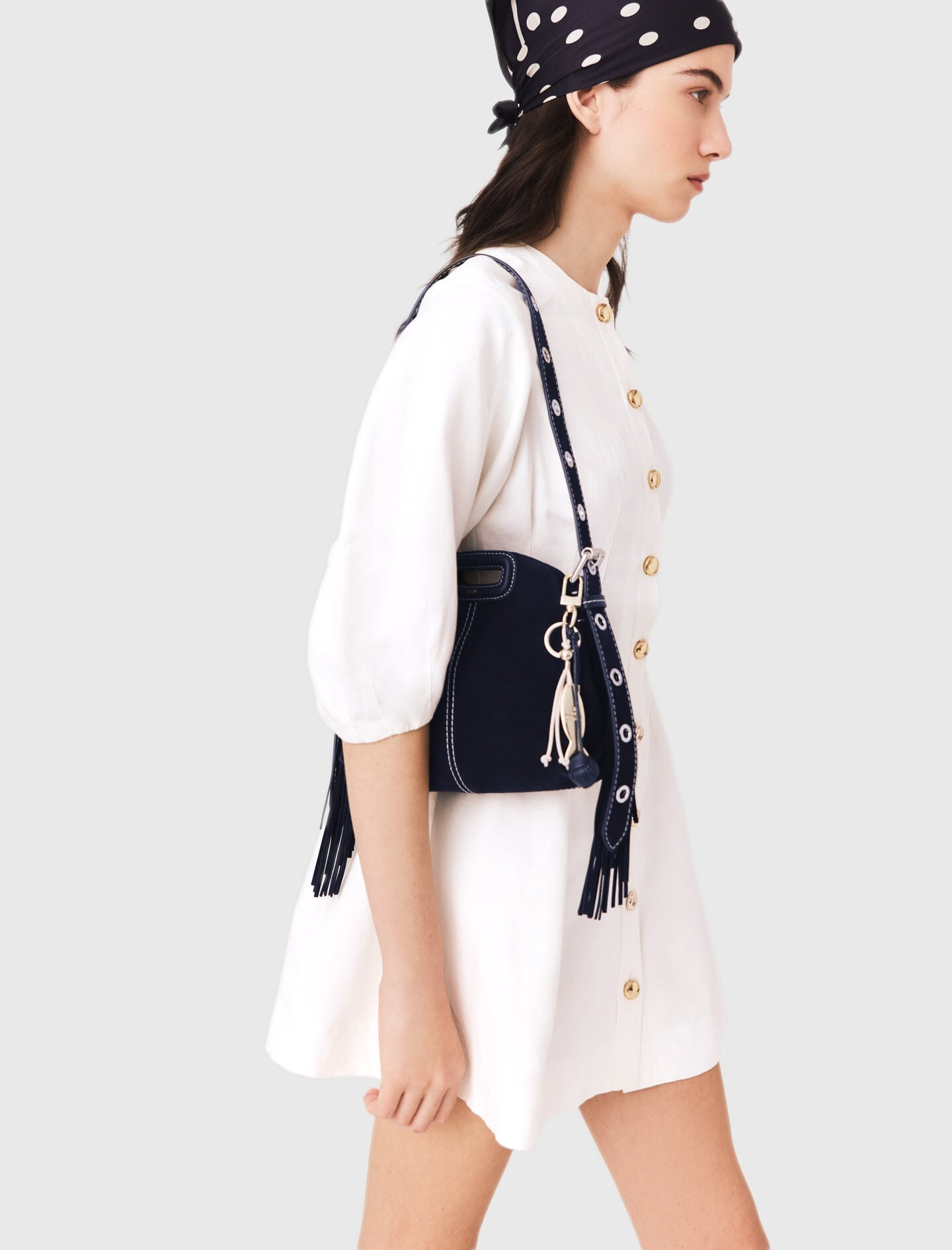 Maje Sale / Topstitched suede mini Miss M bag