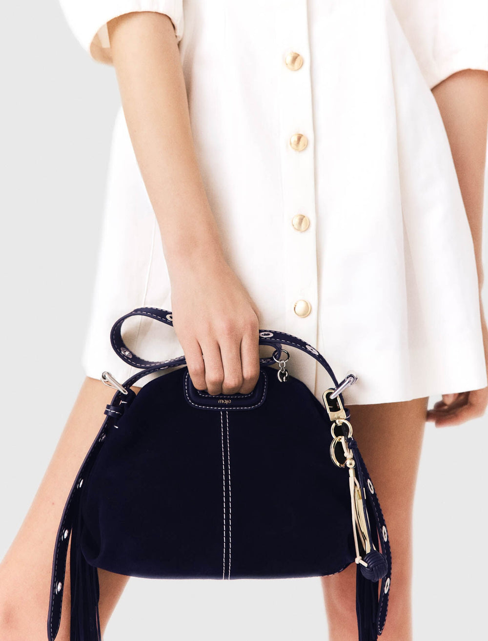 Maje Sale / Topstitched suede mini Miss M bag