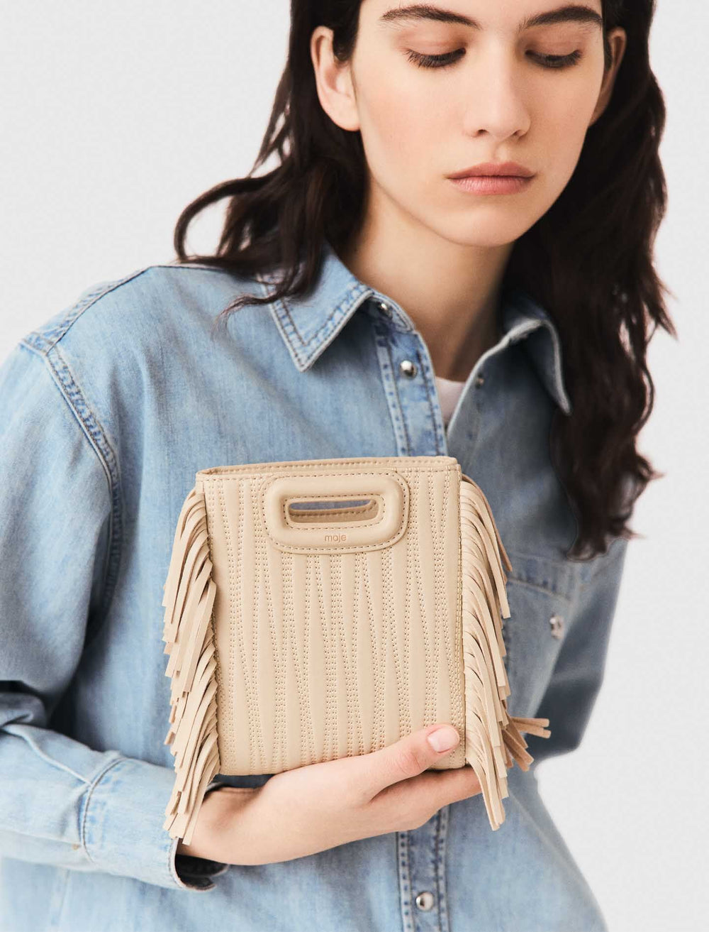 Maje Outlet / Topstitched leather mini M bag