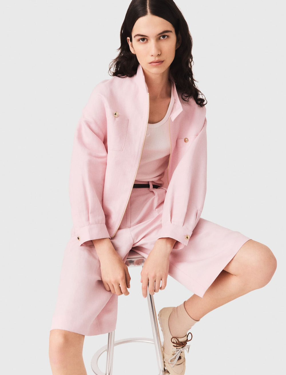 Maje Sale / Linen blend bomber jacket