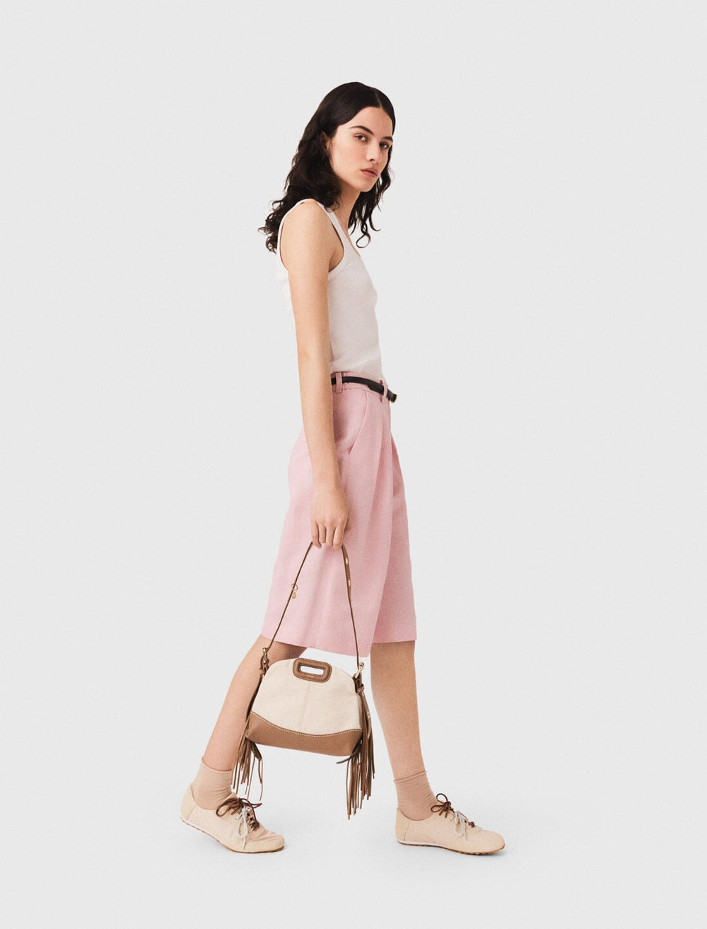 Maje On Sale / Pleated linen blend Bermuda shorts