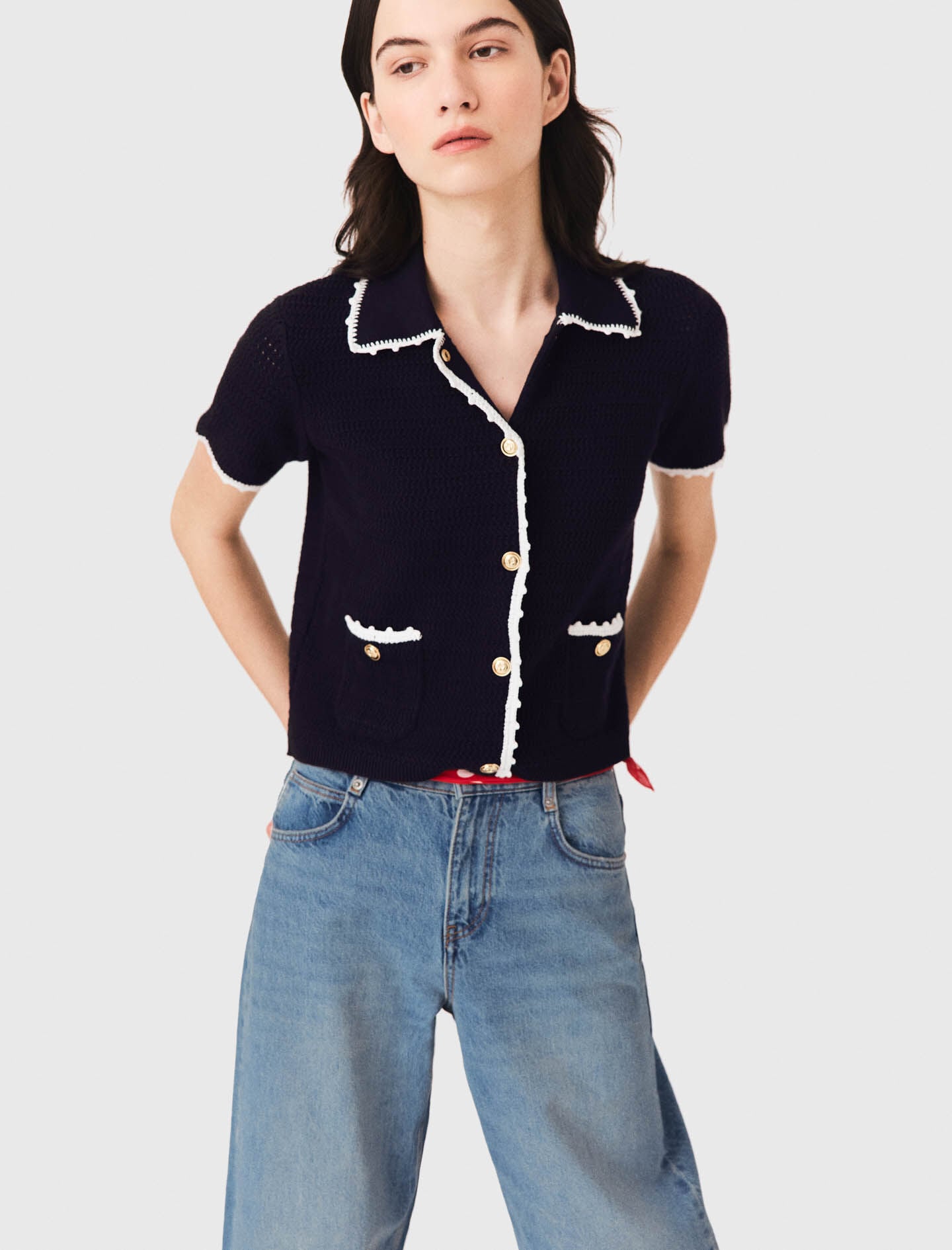 Maje On Sale / Cardigan with crochet trim