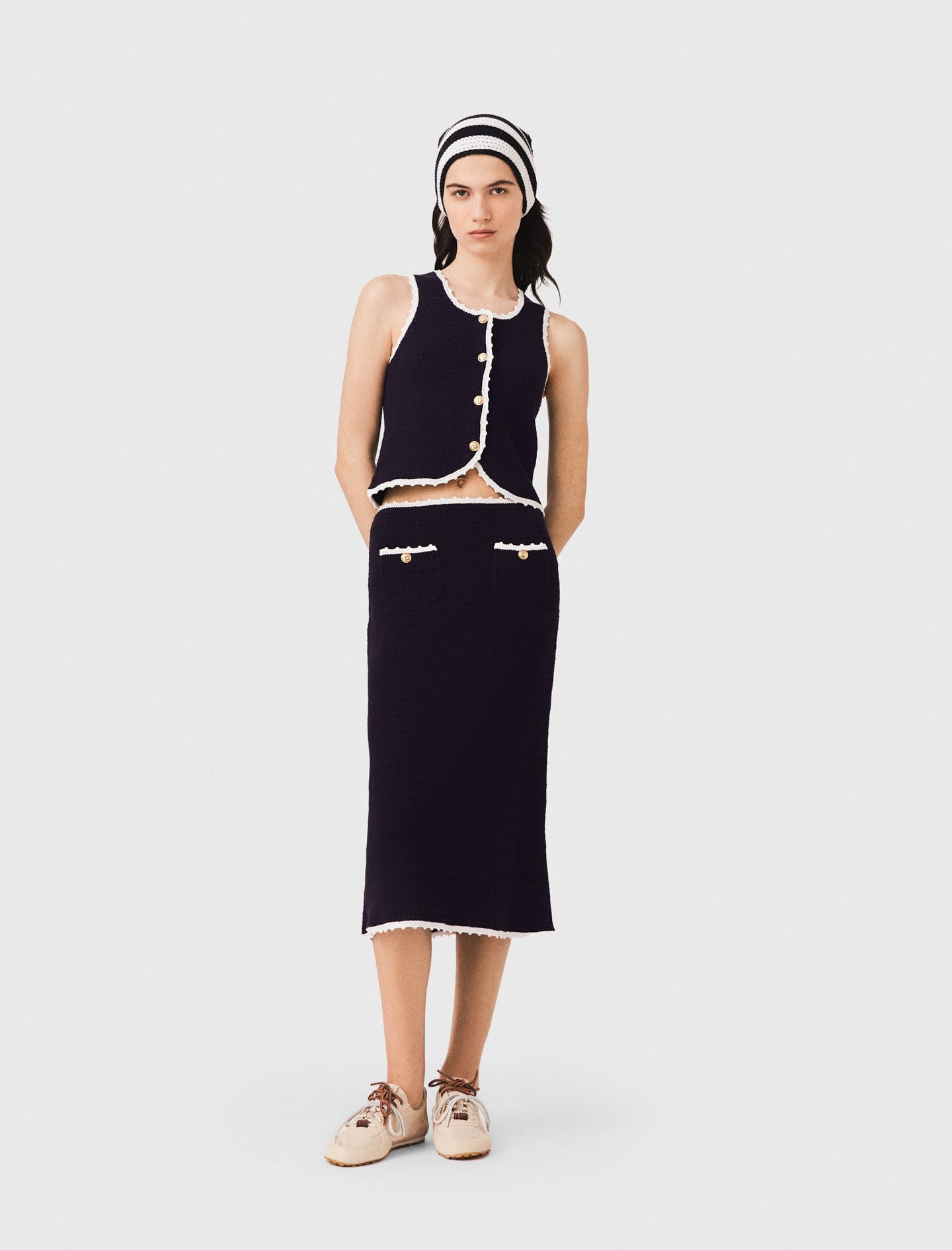 Maje Outlet / Midi skirt with crochet trim
