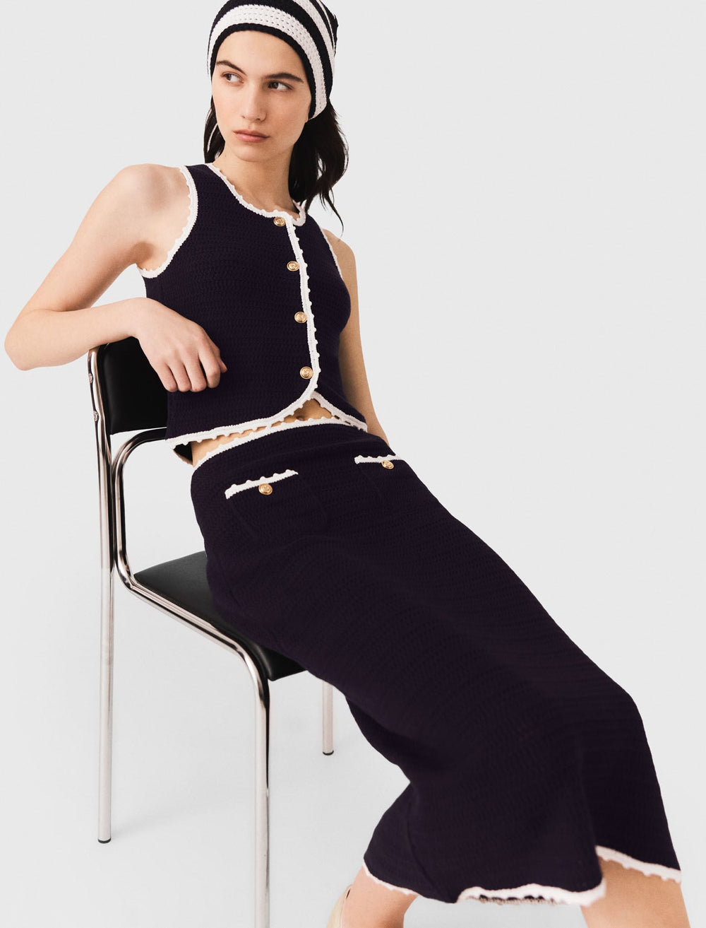 Maje Outlet / Midi skirt with crochet trim