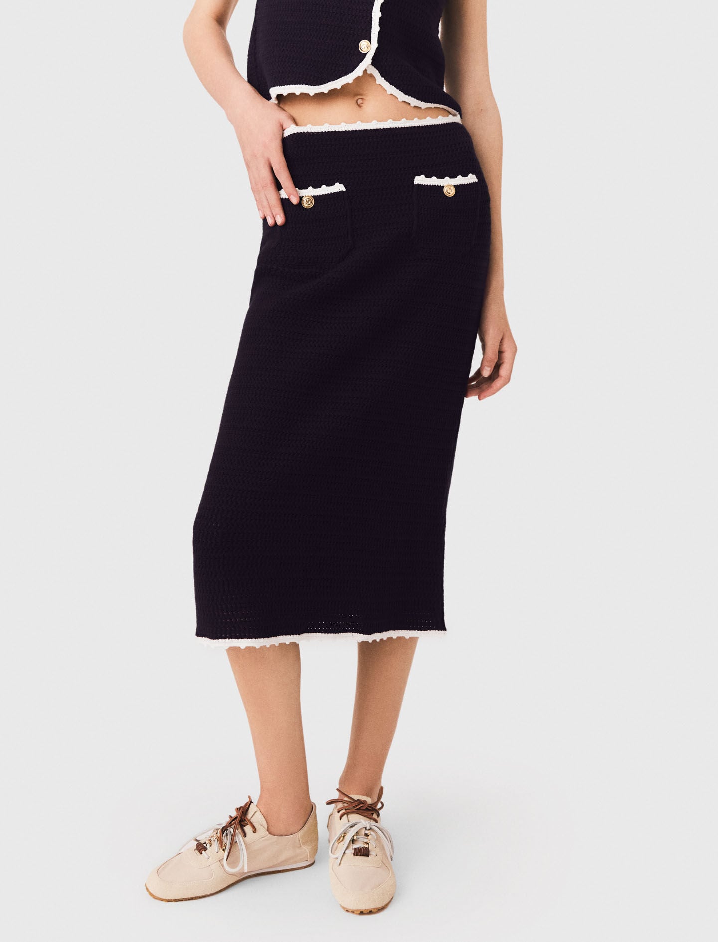 Maje Outlet / Midi skirt with crochet trim
