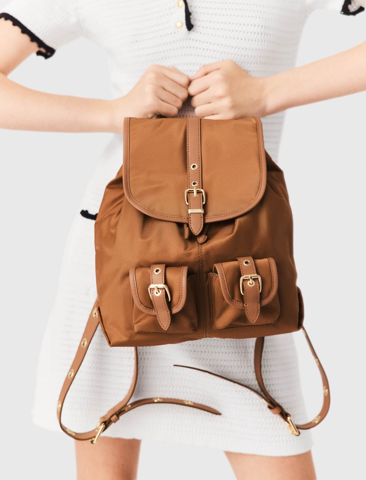 Maje New / Leather and nylon backpack