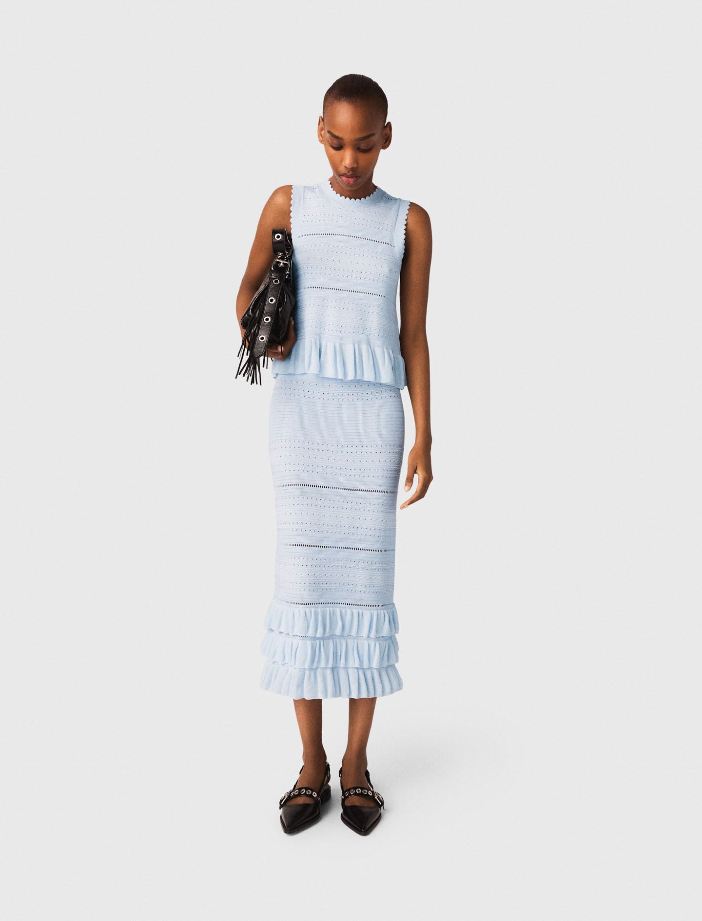 Maje Online / Long ruffled knit skirt