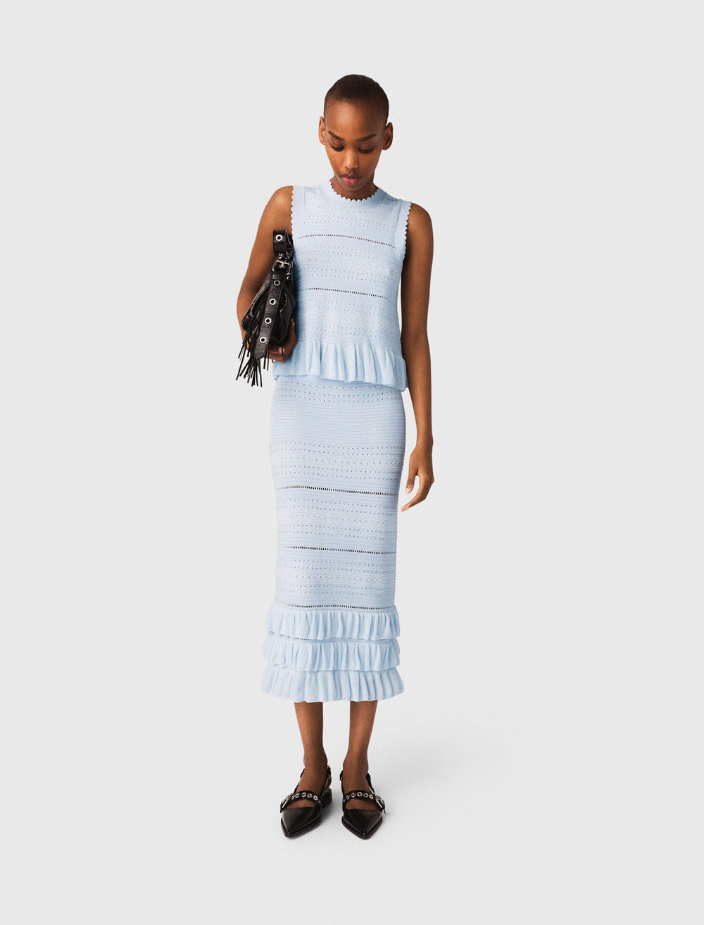 Maje Online / Long ruffled knit skirt