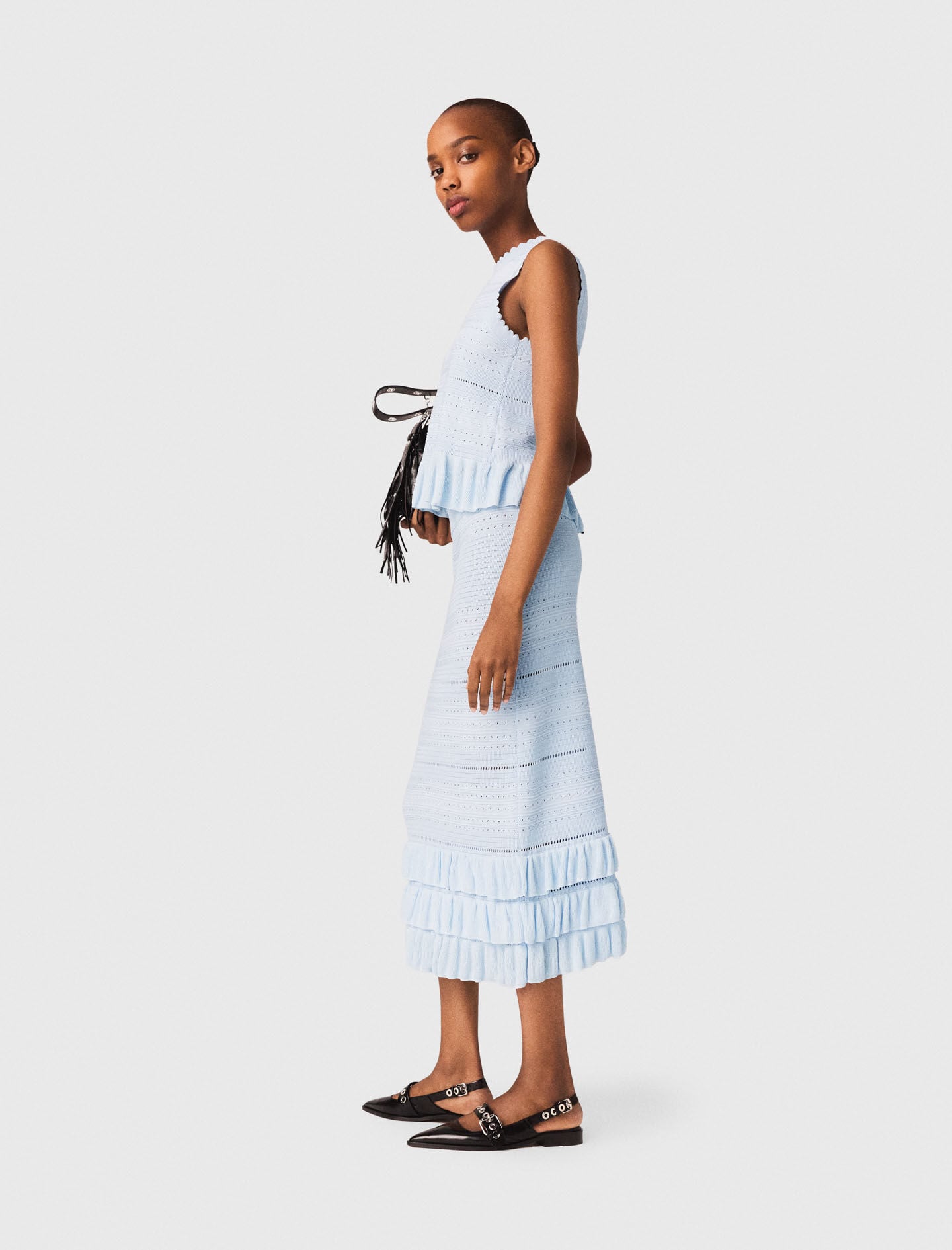 Maje Online / Long ruffled knit skirt