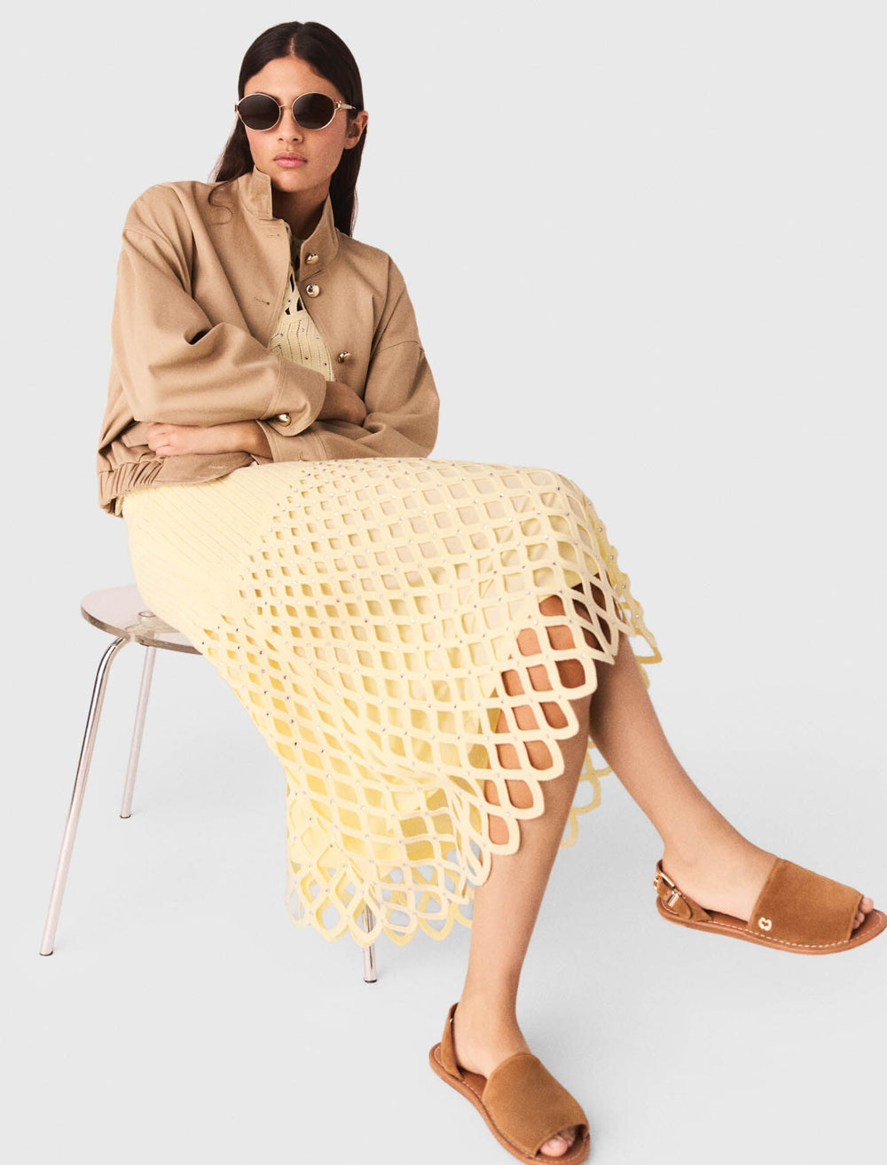 Maje New / Crochet rhinestone skirt